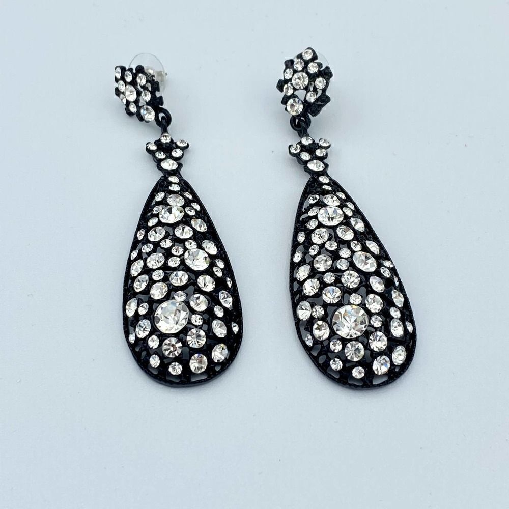 Amrita Singh Austrian Crystal Jet Black Crystal Earrings